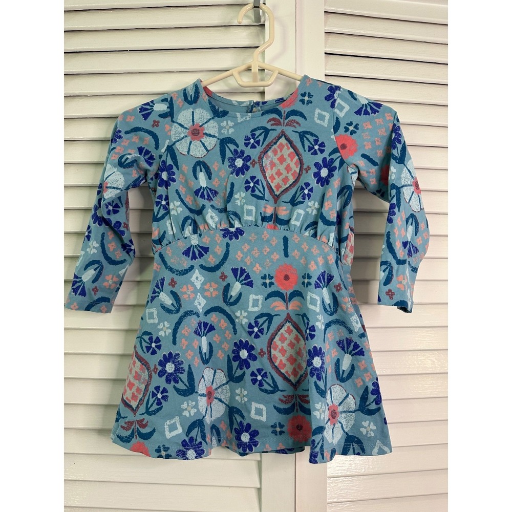Tea Collection Size 4 Turkey‎ Blue Curved Waist Hariz Rug Floral LS Dress
